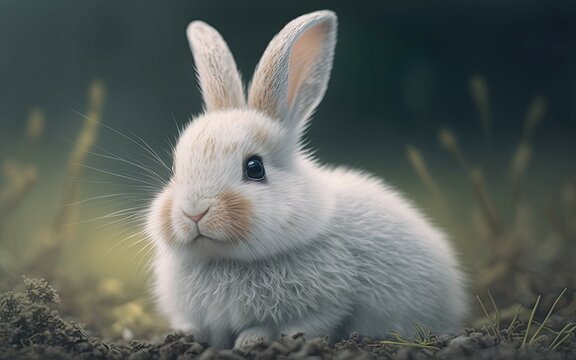 Cute rabbit in a white scene, up close. Face the front and turn around. Generative AI