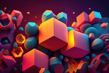 Softly Glowing 3D Geometric Forms on Gradient Background, generative ai