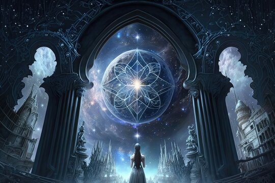 The celestial realm. A realm of gods and goddesses filled with heavenly palaces and sparkling stars. Generative AI