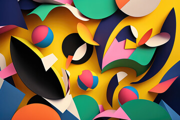 Abstract Paper Cutouts Collage with Bold Shapes and Colors, generative ai