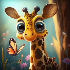 cute giraffe with butterfly friend