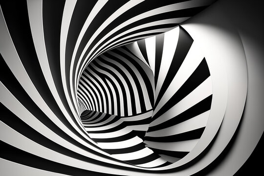 Fototapeta Mesmerizing optical illusion wallpaper featuring bold stripes and curvy lines in black and white, generative ai