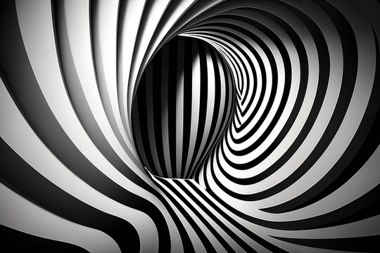 Fototapeta Mesmerizing optical illusion wallpaper featuring bold stripes and curvy lines in black and white, generative ai