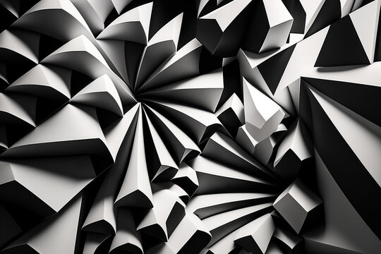 Fototapeta bold and striking wallpaper featuring geometric shapes in shades of black and white, arranged in a way that creates an illusion of depth and perspective, generative ai