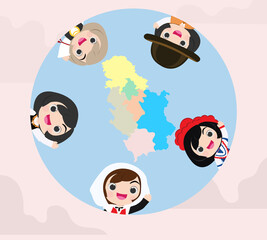 Naklejka premium national Children illustration,Character in earth