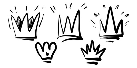 Obraz premium collection of Doodle crown sign in black over white. hand drawn king crown symbol. isolated on white background. vector illustration