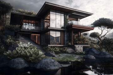 Modern villa in bali. house concept, Generative AI