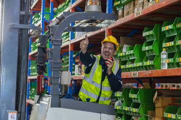 Fototapeta premium Store clerks inspect products, warehouses, industrial and logistics supply chains.
