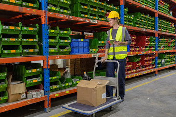 Store clerks inspect products, warehouses, industrial and logistics supply chains.