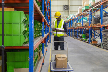 Store clerks inspect products, warehouses, industrial and logistics supply chains.
