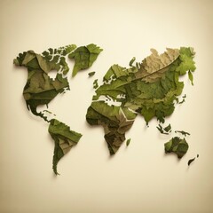 green world map with leaves isolated background, climate environment recycle,  generative ai