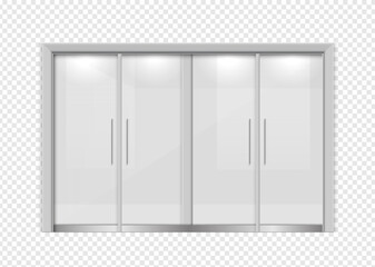 Double sliding glass doors to the office, train station, supermarket with space. vector design.