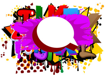 White speech bubble on colorful Graffiti background. Abstract modern street art decoration performed in urban painting style.