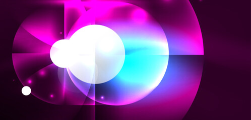 Neon light glowing circles vector abstract background