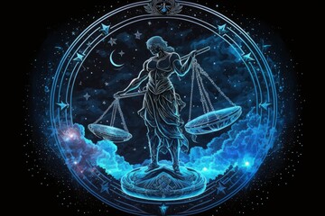 zodiac sign libra, magic circle galaxy universe stars astronomy astrology, fantasy dream elements, generative ai - obrazy, fototapety, plakaty