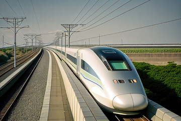 Naklejka premium High-speed trains on the viaduct.