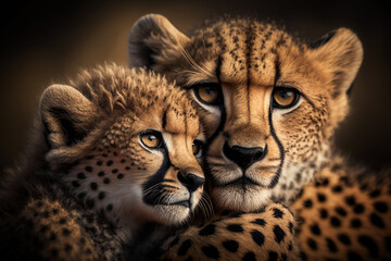 Naklejka premium Gepard mit Jungtier