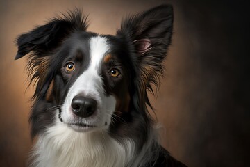 Head shot of a tri colored Border Collie that is two years old. Generative AI