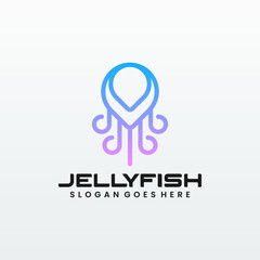 Vector Logo Illustration Jellyfish Gradient Line Art Style