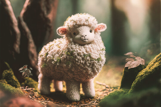 Baby cute sheep with beautiful green nature background