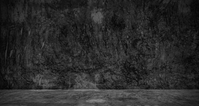 Grey Black Studio Room Background,Platform Gray Place Table,Kitchen Counter Bar Shelf Wall Floor Interior,Plant Templace Mockup Desk for Presentation Products,Minimal Pattern Texture Design Templace.