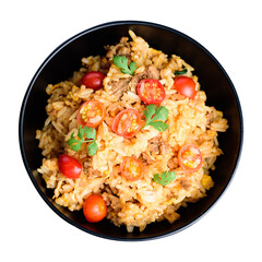 Asian fried rice with tomatoes and pork	