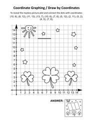 Coordinate graphing, or draw by coordinates, math worksheet with St Patrick's Day mystery picture of Ireland's flag. Answer included.
