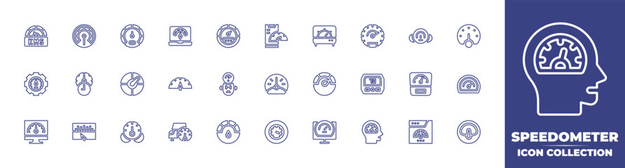 Speedometer line icon collection. Editable stroke. Vector illustration. Containing speedometer, thermometer, efficiency, dashboard, meter, mobile, productivity, gauge, performance, and more.