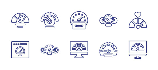 Speedometer line icon set. Editable stroke. Vector illustration. Containing tools and utensils, speedometer, coding, meter, gas.