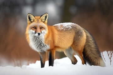 Obraz premium Red fox (Vulpes vulpes) in the snow and natural winter environment. Generative AI