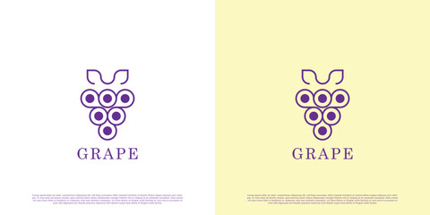 Modern Grape wine logo design illustration. Modern minimalist grape fruit line silhouette. Suitable for web or app icons.