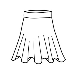 Line sketch of a short skirt for a girl. Doodle skirt with pleats. Funny clothing.