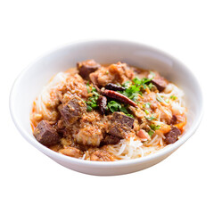 Northern Thai food (Kanom Jeen Nam Ngeaw), Spicy rice noodles soup with pork and pork blood