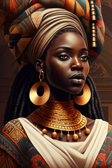 A beautiful African model in traditional attire, set against a landmark backdrop. AI-Generated