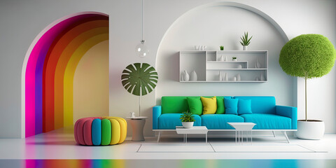 Colored minimal living room design. AI-Generated
