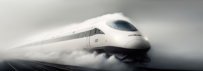 Foggy view of bullet train. AI-Generated