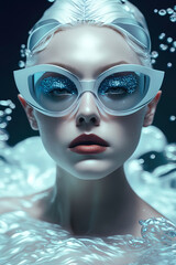 Icy Underwater Fashion Editorial with Opaque Sunglasses. AI-Generated
