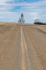 Road leading to Immanuel Lutheran Church in Admiral, Saskatchewan 