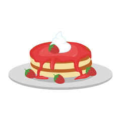 Breakfast pancake two Layer illustration with berry syrup and strawberry