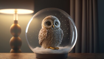 cute adorable owl inside a crystal ball. Created with Generative AI.