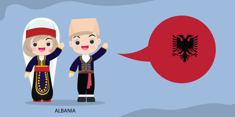 ntional children Albania of different races and colors holding hands and  on the globe, the planet. vector illustration