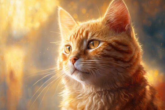 Ginger is a cat. A picture of a cute red ginger tabby cat on a bright summer day. Cats were. Orange animal. Funny kitty. Sunset. Yellow kitten. Closeup portrait. Generative AI