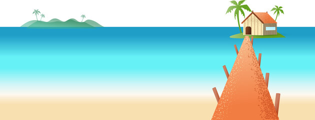 Obraz premium Beach sea with villa beautiful hotel seaside concept Summer offers texture style concept illustration. 