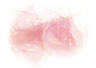 Pink pastel watercolor marbled background and gold glitter