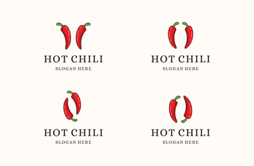 Red Hot Chili logo set concept vector design, Spicy Pepper logo design template .