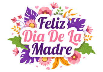 Feliz Día De La Madre Illustration with Celebrating Happy Mother Day and Cute Kids in Flat Cartoon Hand Drawn for Web Banner or Landing Page Templates