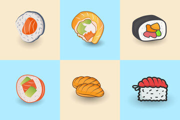 Sushi Food Set, Sushi Illustration Asian Food Vector Set, Premium Design. Creative Hi-Quality Unique Sushi Clip Art Illustration Vector.