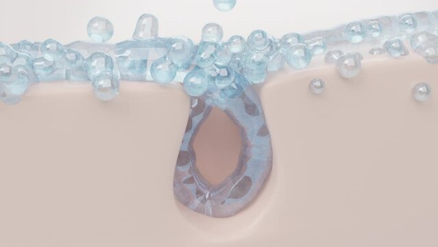 Cleansing water clean oily skin and dirty pores. Cleansing foam or Acne solution concept. 3D rendering.