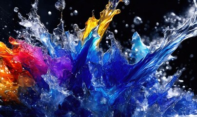 Fototapeta na wymiar Blue Water splashes on black - abstract freeze frame, Generative AI. 