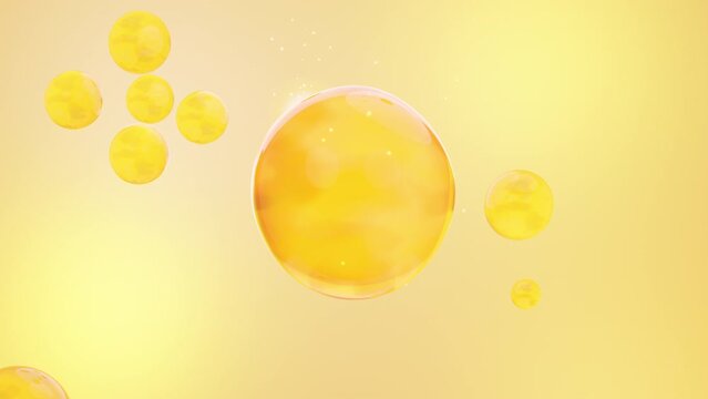 Multi type of vitamin C mix together and falling with orange background. Skincare serum and cosmetic ingredient concept. 3D rendering.